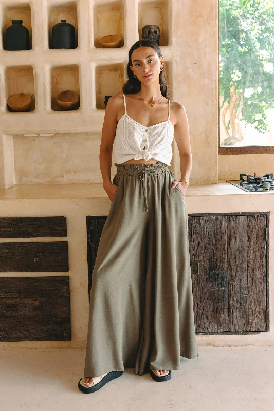Sol Khaki Green Wide Leg Pants Comfortable Denim Pants