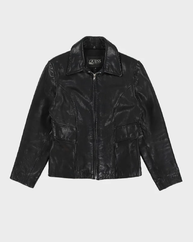 Guess Black Leather Zip Jacket - XS Chenille Fabric Brocade Fabric Lace Fabric