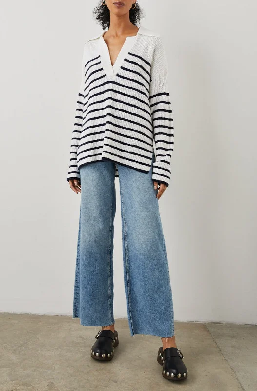 HARRIS SWEATER - WHITE NAVY STRIPE Wool Sweater Cotton Sweater Cashmere Sweater