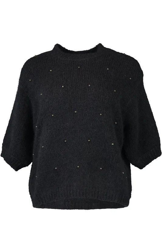 Three Quarter Sleeve Embellished Sweater Sweater Knitwear Pullover