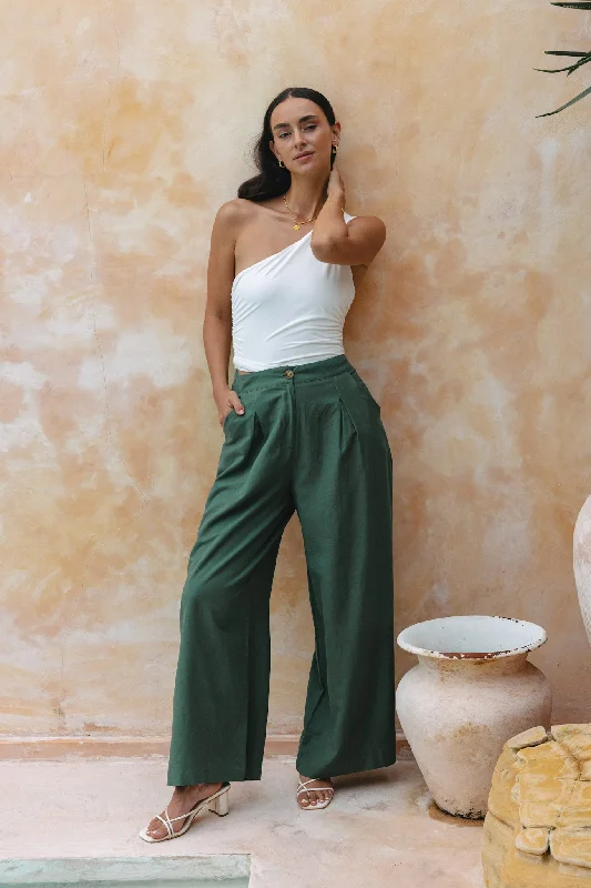 Margo Forest Green Wide Leg Pants Comfortable Jogger Trousers
