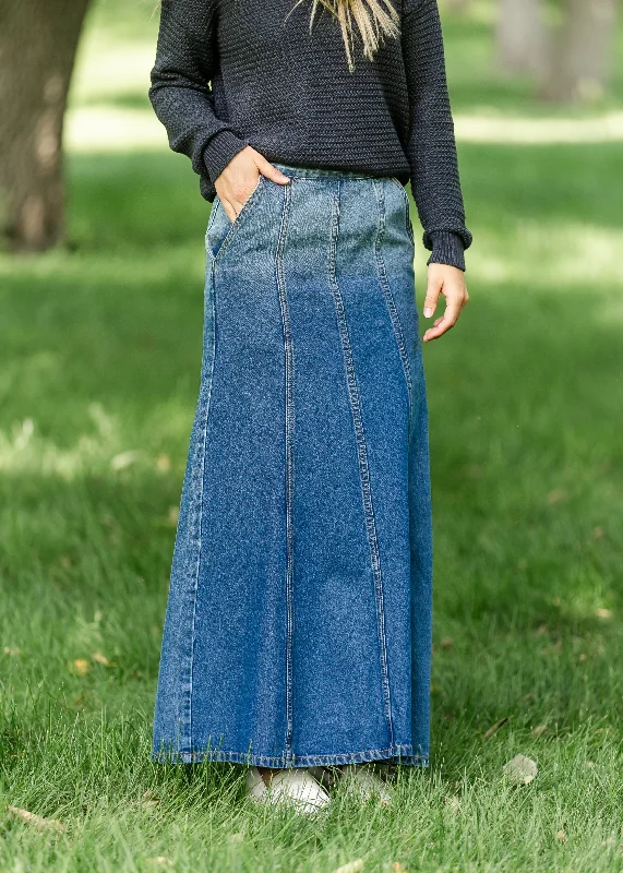 Holly Paneled Denim Maxi Skirt - FINAL SALE linen skirt natural