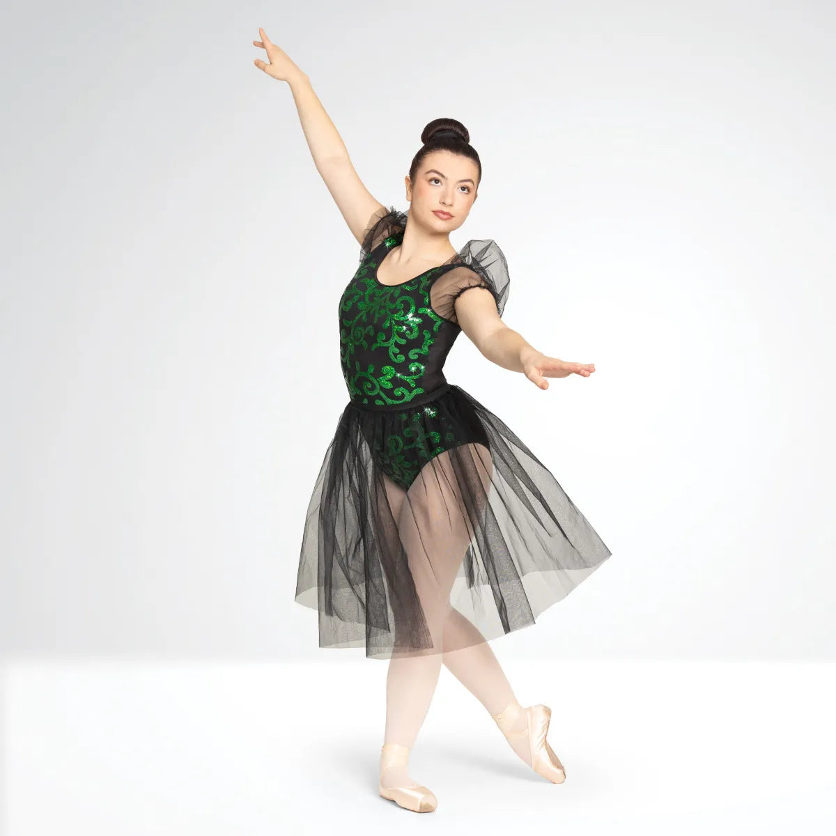 1st Position Sequin Leotard with Puff Sleeve and Separate Net Skirt wool skirt warm