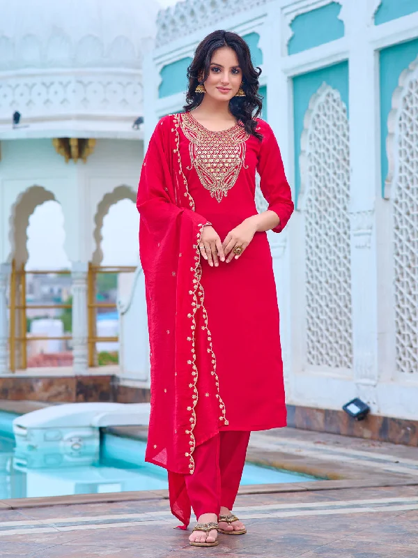 Pink Designer Readymade Chanderi Pant Suit With Designer Embroidery Work Stylish Casual Pants Pink Designer Readymade Chanderi Pant Suit With Designer Embroidery Work Stylish Casual Pants