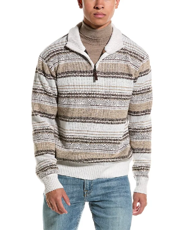 Point Zero Mock Zip Striped Texture 1/4-Zip Sweater Graphic Sweater Embroidered Appliqued