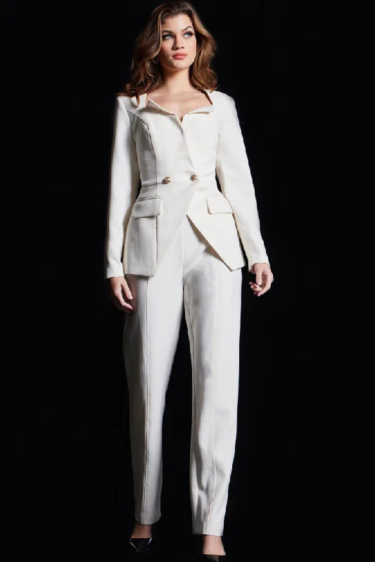 Jovani 37031 Long V Neck Formal Pant Suit Lightweight Jogger Pants