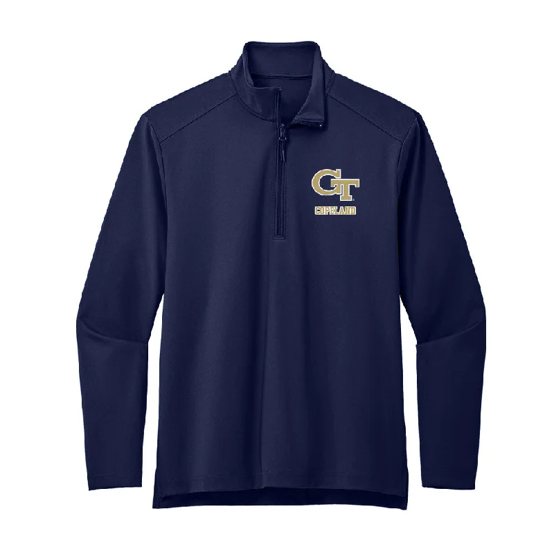 Georgia Tech - NCAA Women's Cross Country : Sarah Copeland - Premium Quarter Zip Jacket Notch Collar Peter Pan Collar Cowl Neck Georgia Tech - NCAA Women's Cross Country : Sarah Copeland - Premium Quarter Zip Jacket Notch Collar Peter Pan Collar Cowl Neck