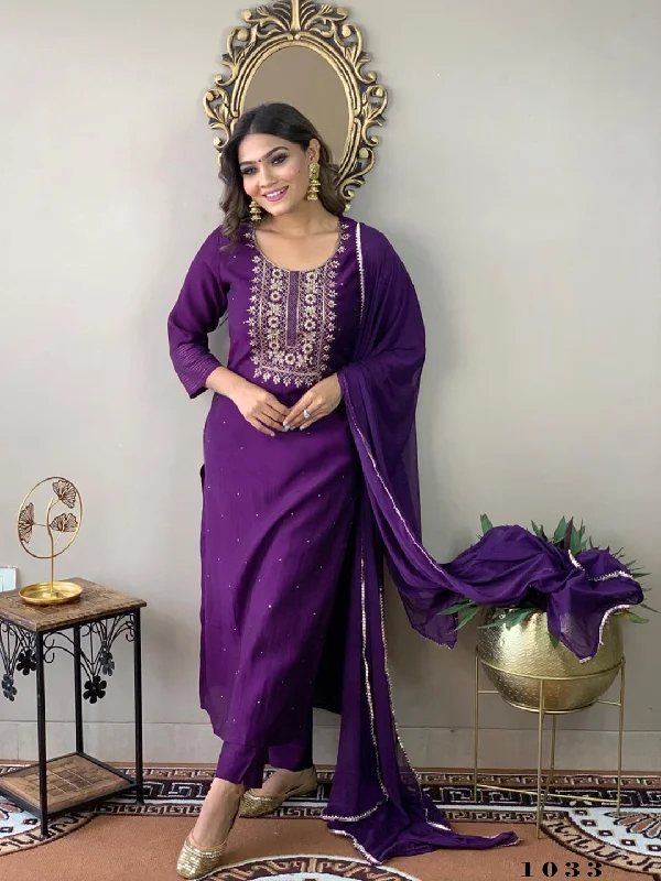 Purple Attractive Looking DEsigner Readymade Pant Suit With Designer Embroidery Work Classic Pleated Pants Purple Attractive Looking DEsigner Readymade Pant Suit With Designer Embroidery Work Classic Pleated Pants