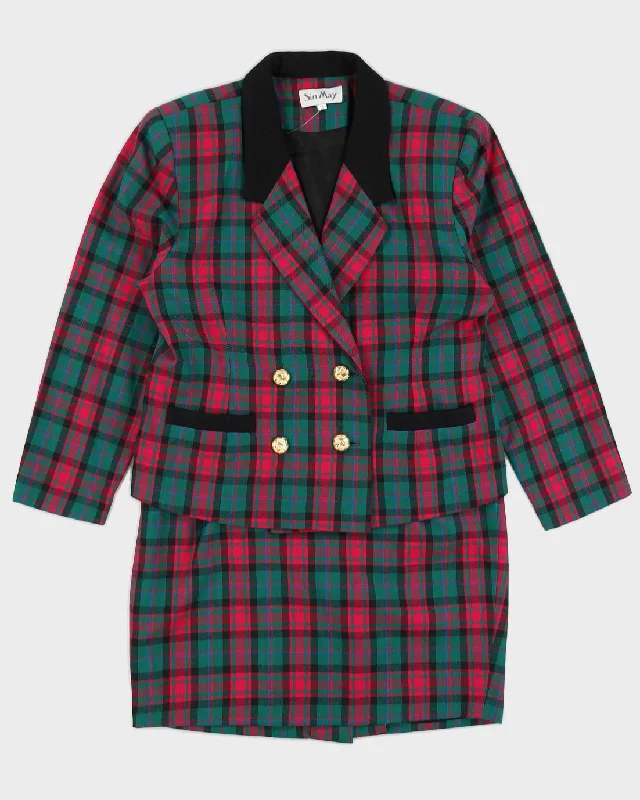 Vintage 90s Sin May Pink & Green Plaid Double Breasted Skirt Suit - M/L cashmere skirt fine