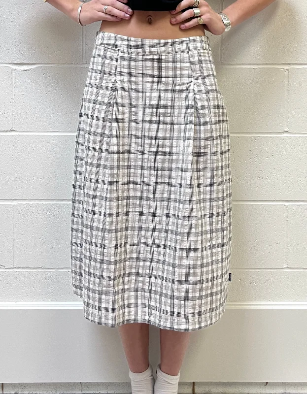 Leo Check Midi Skirt in Black & White linen skirt light