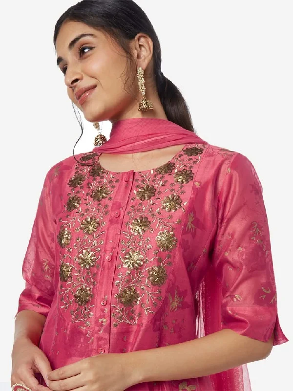 Vark Dark Pink Kurta, Ethnic Pants And Dupatta Lightweight Jogger Pants