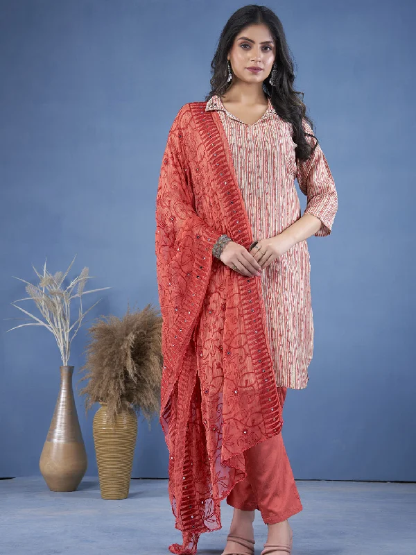 Rust Designer Readymade Pant Suit With Printed Embroidery Work Comfortable Cargo Pants