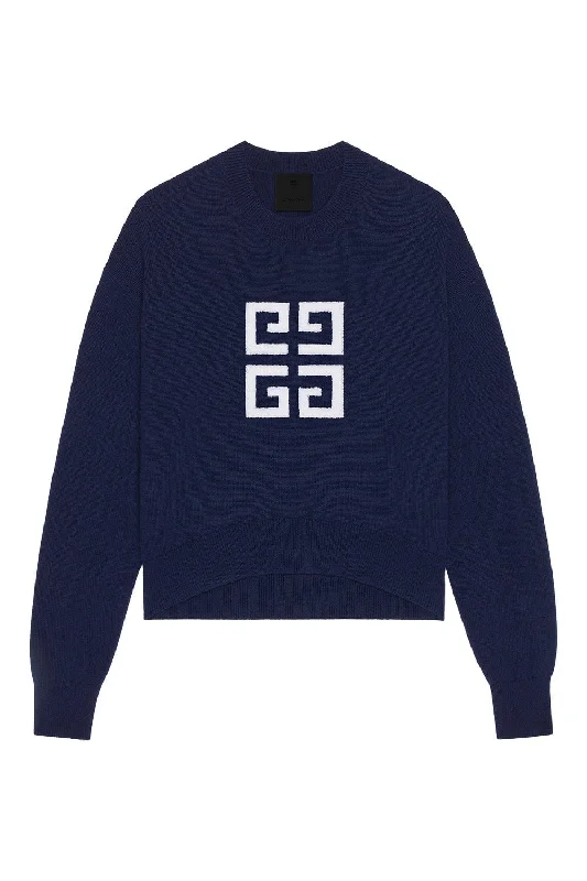 4G Sweater - Navy White Notch Collar Peter Pan Collar Cowl Neck