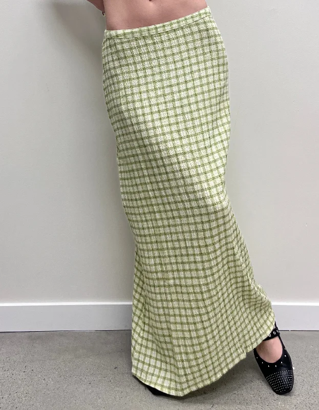 Darcy Maxi Skirt in Lemongrass Check silk skirt lustrous
