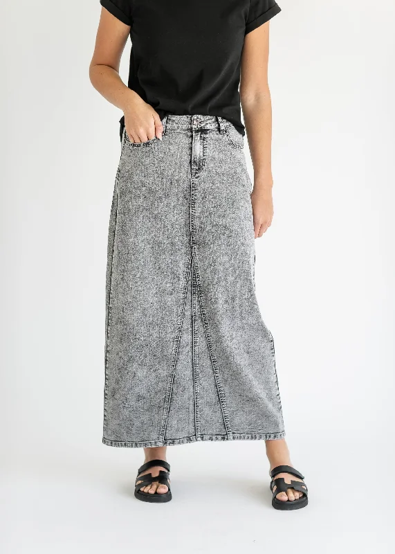Genevieve A-line Denim Maxi Skirt cashmere skirt soft