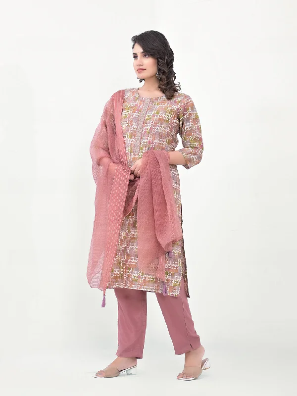 Pink Designer Readymade Pant Suit With Printed Embroidery Work Casual Drawstring Pants Pink Designer Readymade Pant Suit With Printed Embroidery Work Casual Drawstring Pants