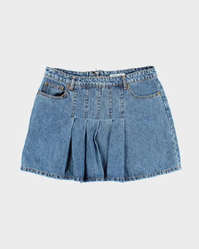 Vintage Y2k 00s Smart Set Denim Pleated Mini Skirt - S silk skirt lustrous