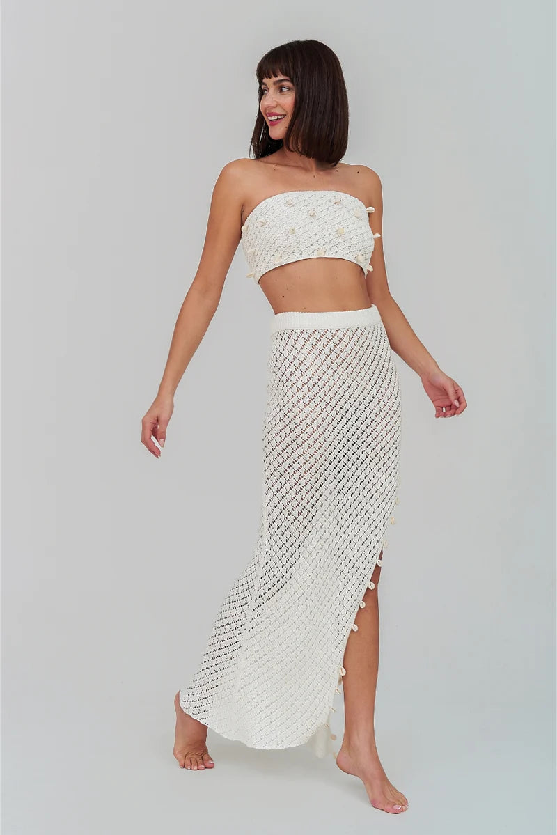 Puka Shell Crochet Skirt Ecru corduroy skirt durable