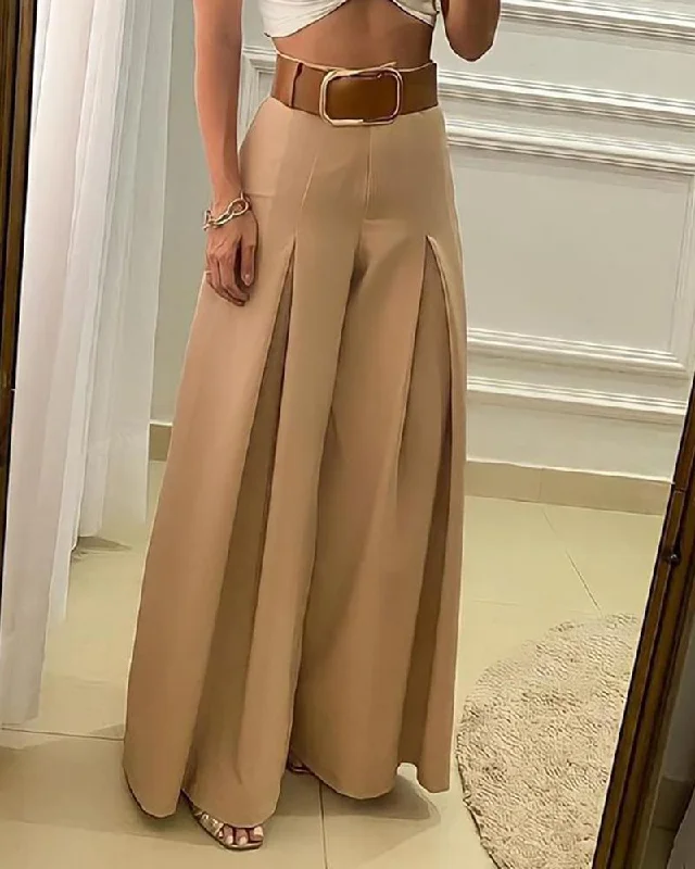 European and American style casual solid color open fold wide-leg pants Comfortable Denim Trousers European and American style casual solid color open fold wide-leg pants Comfortable Denim Trousers
