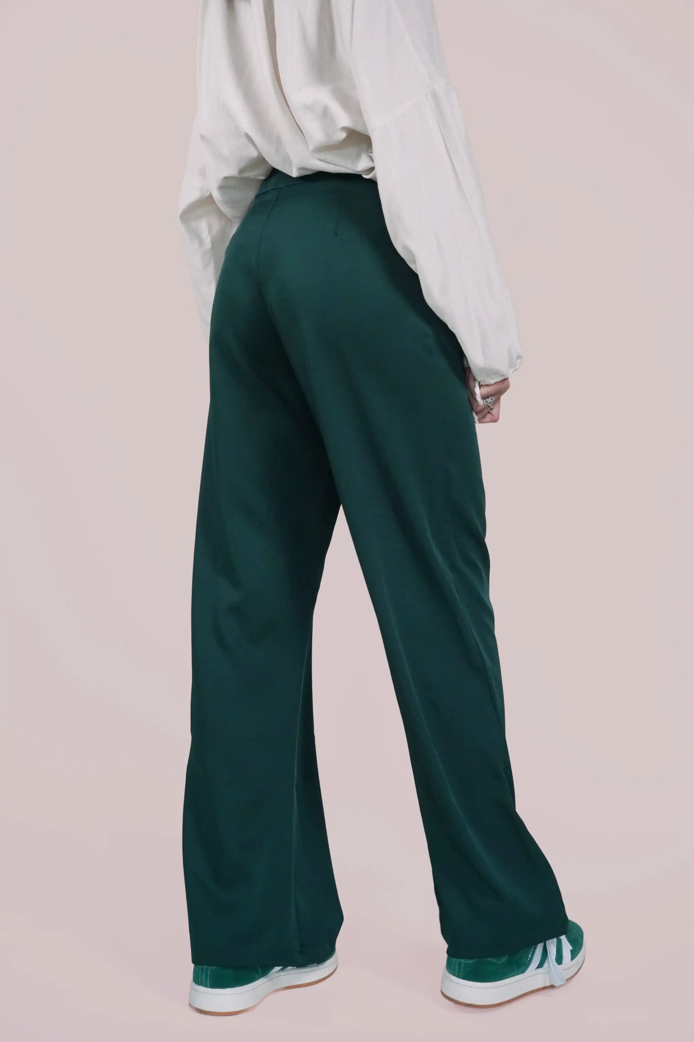 Green gabardine high-waisted pants Classic Bootcut Trousers