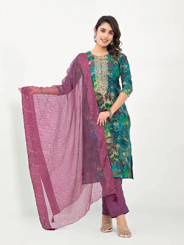 Rama Designer Readymade Pant Suit With Printed Embroidery Work Comfy Zip-Up Pants