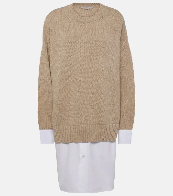Stella McCartney Layered virgin wool sweater Plaid Sweater Polka Dot Checkered