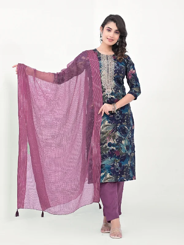 Teal Designer Readymade Pant Suit With Printed Embroidery Work Trendy Work Pants