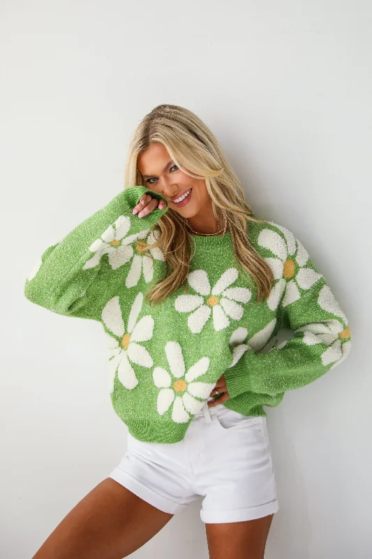Brilliant Arrival Green Daisy Sweater Herringbone Houndstooth Plaid