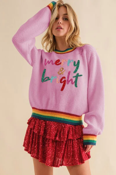 MERRY & BRIGHT Ribbed Round Neck Sweater High Neck Crew Neck V-Neck