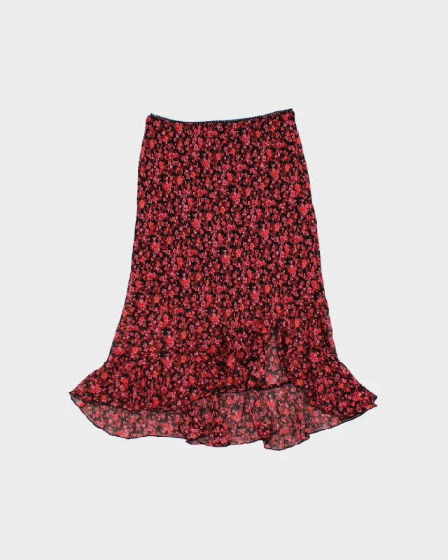 Vintage 90s Pink Floral Midi Skirt - S high slit skirt