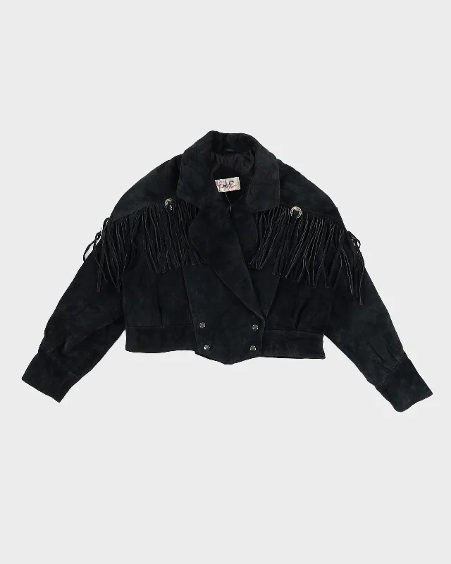 Vintage 80s Black Cropped Suede Tassel Jacket - M Hooded Jacket Caped Jacket Shawl Collar Jacket Vintage 80s Black Cropped Suede Tassel Jacket - M Hooded Jacket Caped Jacket Shawl Collar Jacket