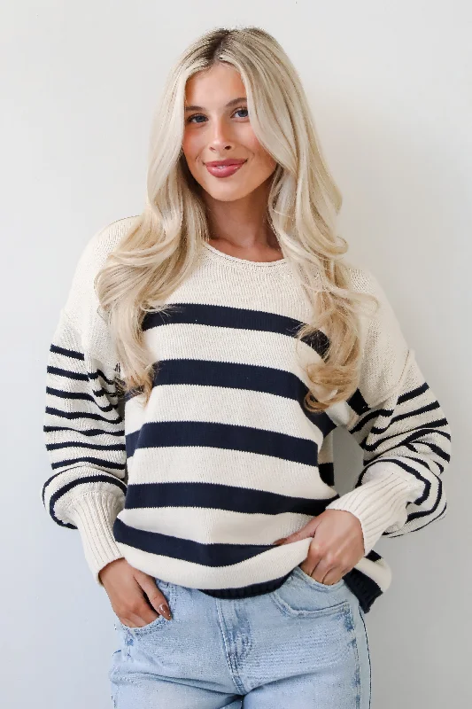 FINAL SALE - Comfy Darling Off White Striped Sweater Layered Multi-layer Single Layer FINAL SALE - Comfy Darling Off White Striped Sweater Layered Multi-layer Single Layer