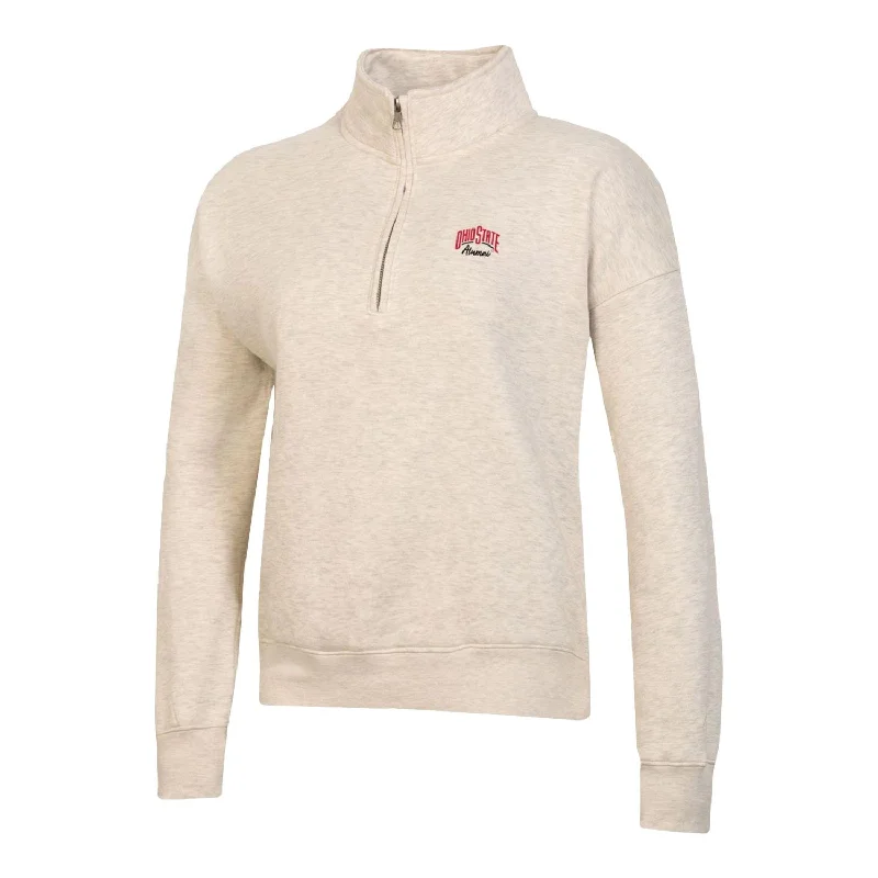 Ladies Ohio State Buckeyes Alumni Big Cotton Oatmeal Heather 1/4 Zip Jacket Oversized Jacket Tailored Jacket Straight Jacket Ladies Ohio State Buckeyes Alumni Big Cotton Oatmeal Heather 1/4 Zip Jacket Oversized Jacket Tailored Jacket Straight Jacket