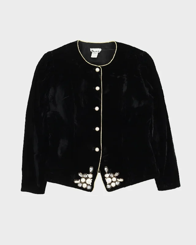 Black Embellished Velvet Blazer Jacket - M Anorak Shell Jacket Lightweight Jacket