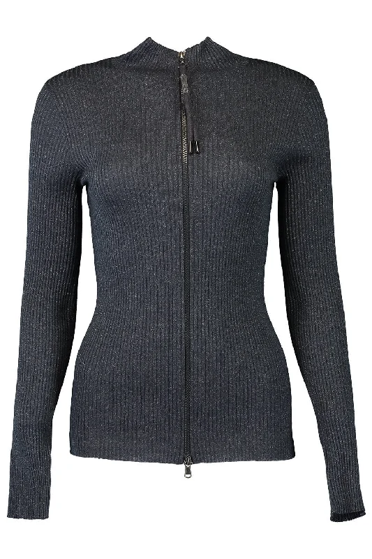 Monili Trim Zip Up Sweater Thin Thick Dense
