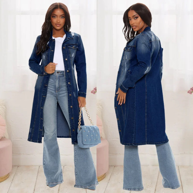 Women'S Fashion Ripped Long Sleeve Denim Jacket Denim Jacket Leather Jacket Suede Jacket Women'S Fashion Ripped Long Sleeve Denim Jacket Denim Jacket Leather Jacket Suede Jacket