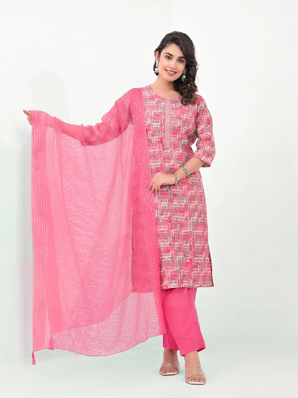 Pink Designer Readymade Pant Suit With Printed Embroidery Work Cozy Maternity Pants