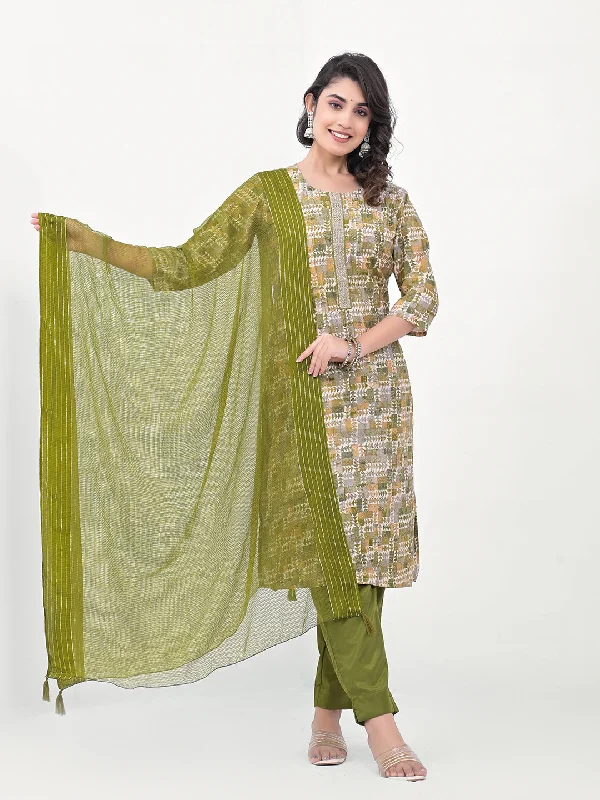 Green Designer Readymade Pant Suit With Printed Embroidery Work Formal Slim Pants