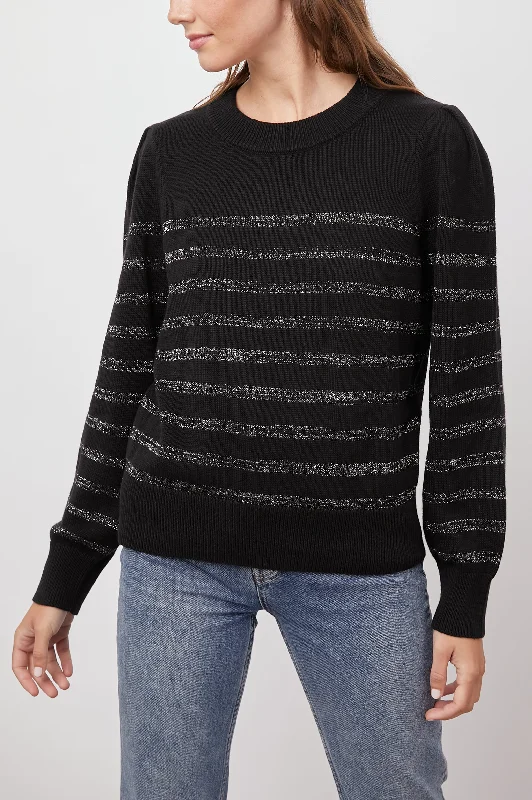 ALLEGRA SWEATER - BLACK METALLIC Hooded Caped Shawl Collar