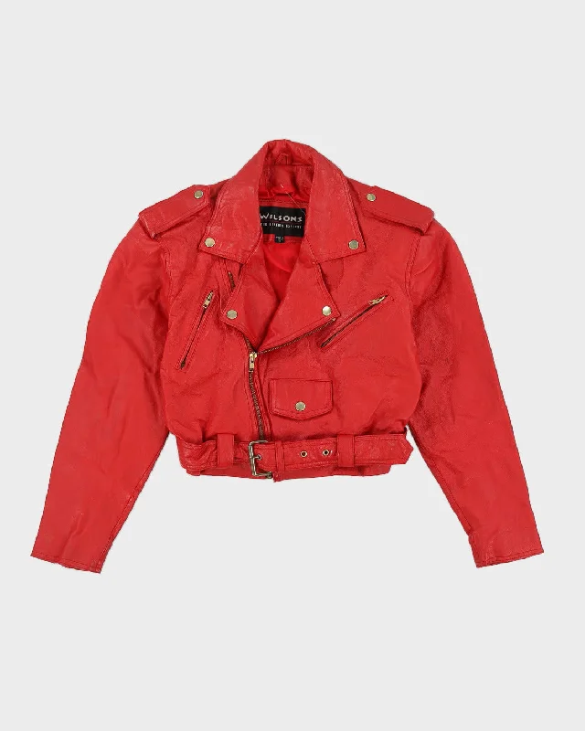 Red Leather Biker Jacket - S Faux Fur Fabric Real Fur Fabric Shearling Fabric