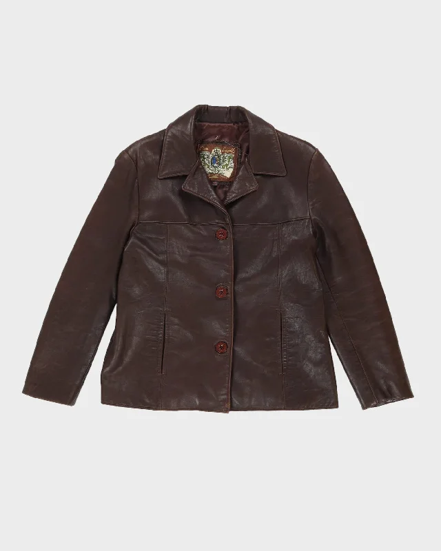 Brown Leather Box Style Jacket - M Quilted Jacket Puffer Jacket Insulated Jacket