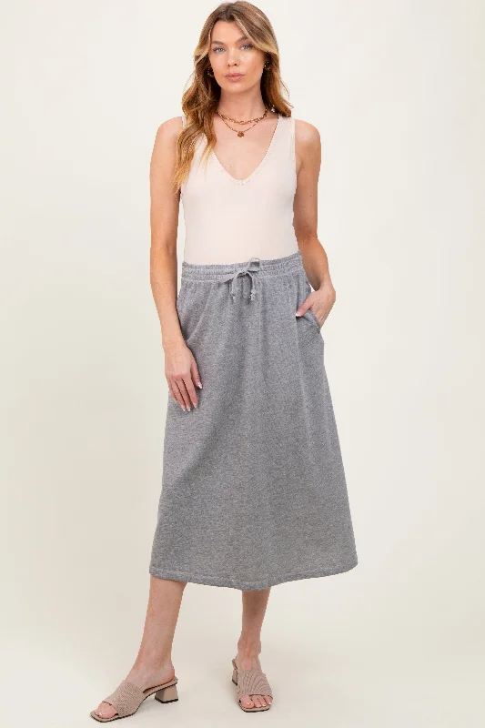 Heather Grey Terry Drawstring Maternity Midi Skirt linen skirt light