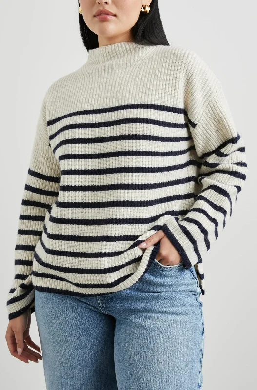 CLAUDIA SWEATER - CREAM NAVY STRIPE Fitted Loose Oversized