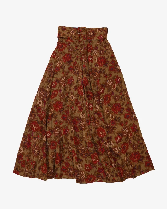 1990s Floral With Matching Belt Skirt - S satin skirt smooth