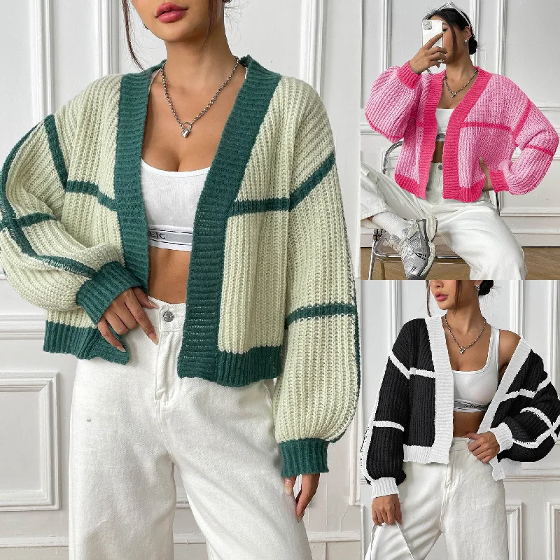 Urban Chic: Color Contrast Patchwork Sweater Zippered Front Buttoned Front Snap Front Urban Chic: Color Contrast Patchwork Sweater Zippered Front Buttoned Front Snap Front
