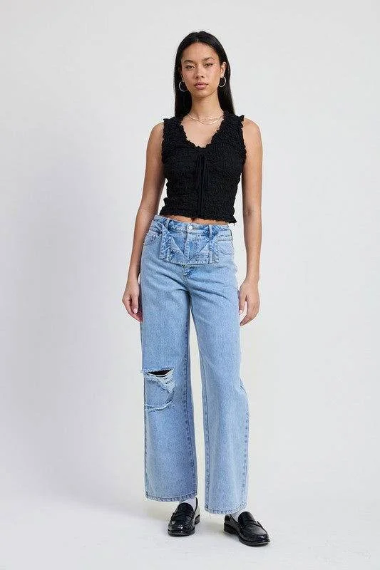 Layered Straight Leg Denim Pant Stylish Harem Pants