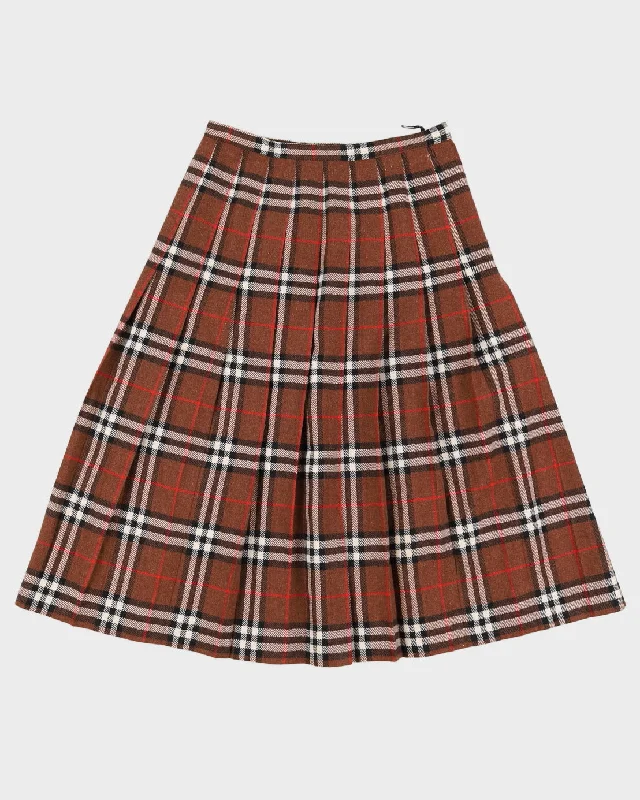 Vintage Plaid Wool Brown Skirt - S ribbed skirt waist