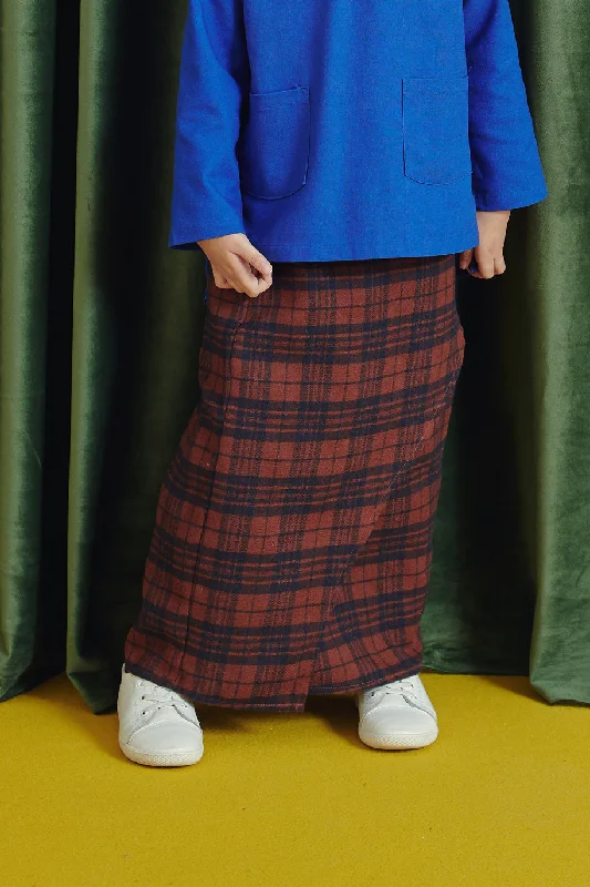 The Rona Irregular Overlay Skirt - Checked Brown denim skirt trendy