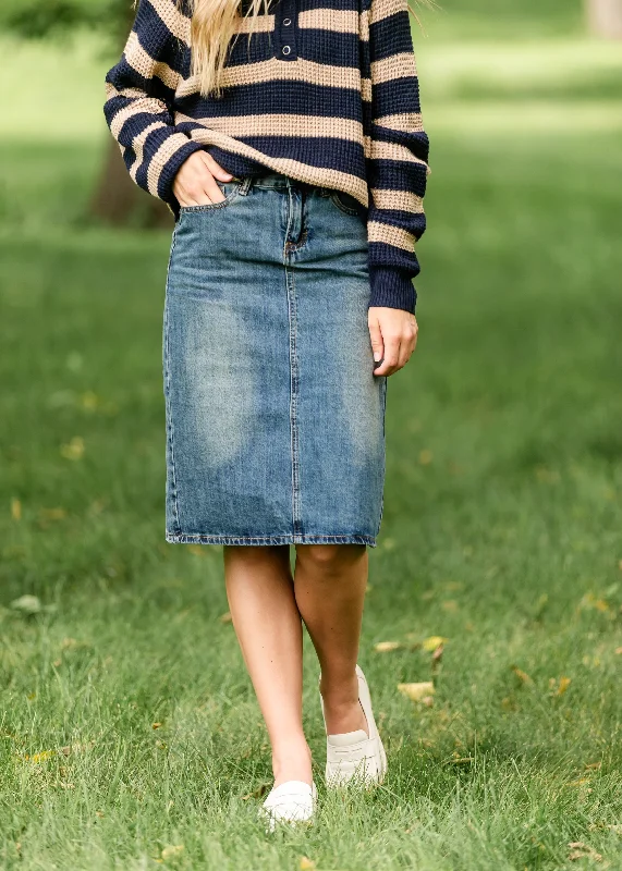 Elliot Dark Wash Midi Skirt - FINAL SALE lace skirt romantic
