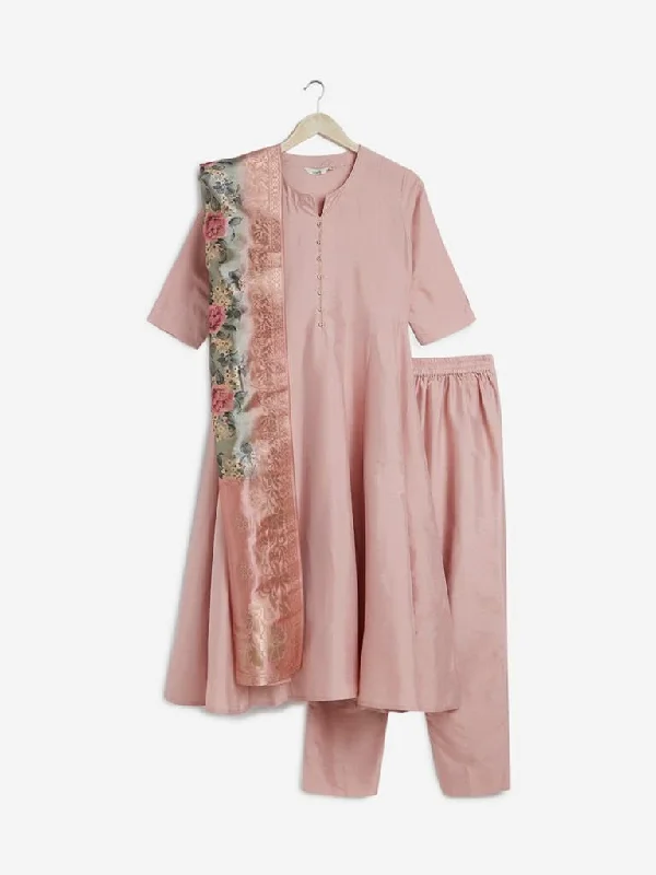 Vark Pink Fit-And-Flare Kurta, Pants And Dupatta High-Waist Yoga Pants